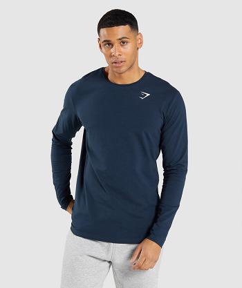 Gymshark Essential Long Sleeve Herr Marinblå | SE 3675CTV